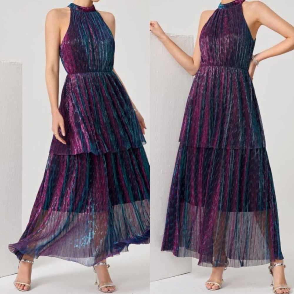 Luxe prom party wedding formal sequins halter dress